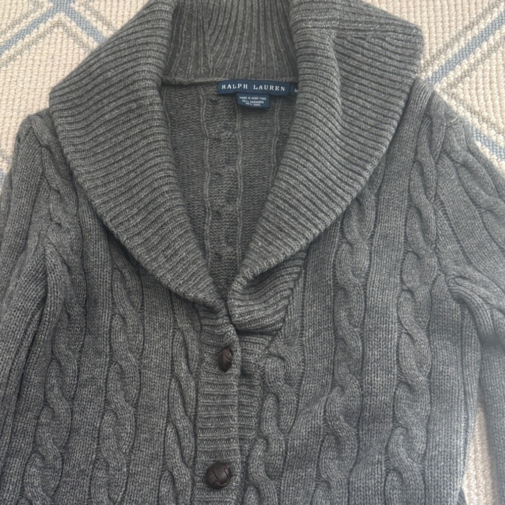 Ralph Lauren Charcoal Cable Knit Sweater EUC Cashmere and Wool Sz M